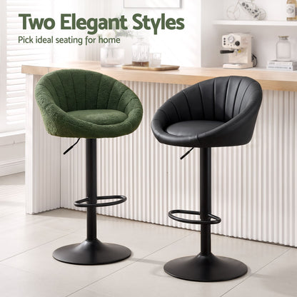 Artiss 2x Bar Stools Kitchen Chairs Gas Lift Adjustable Round Shell Boucle Green