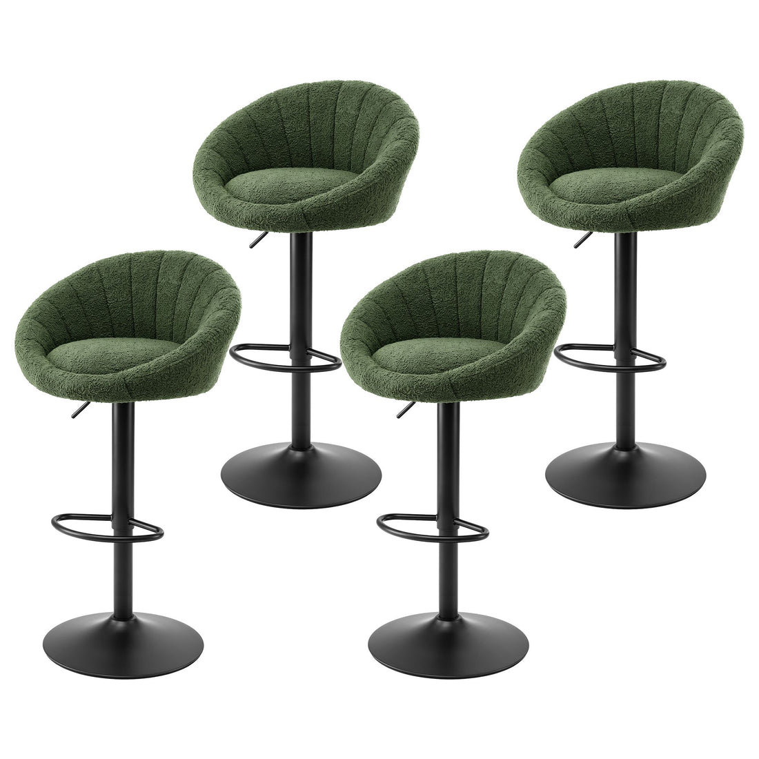 Artiss 4x Bar Stools Kitchen Chairs Gas Lift Adjustable Round Shell Boucle Green-Furniture > Bar Stools &amp; Chairs > Table &amp; Bar Stools-PEROZ Accessories