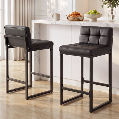 Artiss Bar Stools Set of 2 PU Leather Counter Chairs 65cm Seat Height with Low Back Black