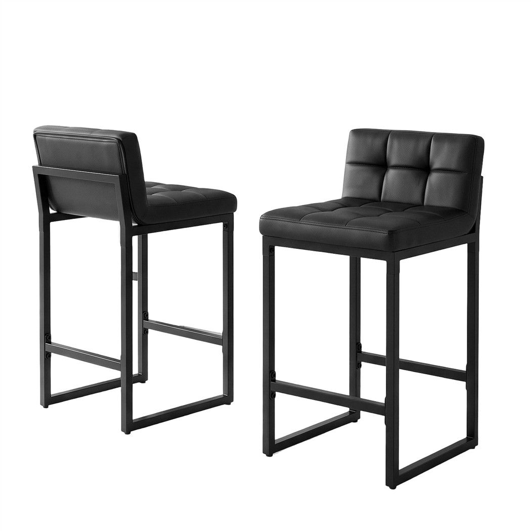 Artiss Bar Stools Set of 2 PU Leather Counter Chairs 65cm Seat Height with Low Back Black-Furniture > Bar Stools &amp; Chairs > Table &amp; Bar Stools-PEROZ Accessories