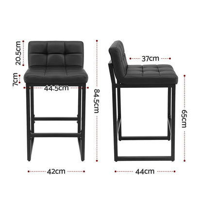 Artiss Bar Stools Set of 2 PU Leather Counter Chairs 65cm Seat Height with Low Back Black
