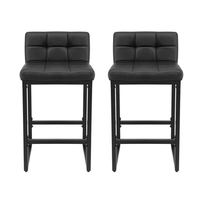 Artiss Bar Stools Set of 2 PU Leather Counter Chairs 65cm Seat Height with Low Back Black