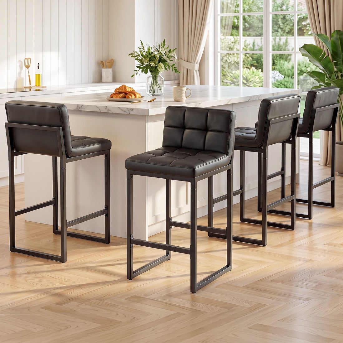 Artiss Bar Stools Set of 4 PU Leather Counter Chairs 65cm Seat Height with Low Back Black-Furniture > Bar Stools &amp; Chairs > Table &amp; Bar Stools-PEROZ Accessories