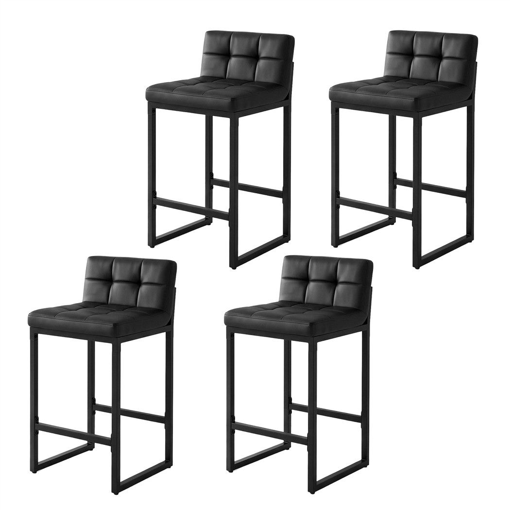 Artiss Bar Stools Set of 4 PU Leather Counter Chairs 65cm Seat Height with Low Back Black-Furniture > Bar Stools &amp; Chairs > Table &amp; Bar Stools-PEROZ Accessories