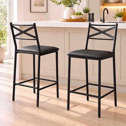 Artiss Bar Stools Set of 2 Counter 66cm Height Stools with Backrest, PU Cushioned Seat, Black-Furniture > Bar Stools &amp; Chairs > Table &amp; Bar Stools-PEROZ Accessories