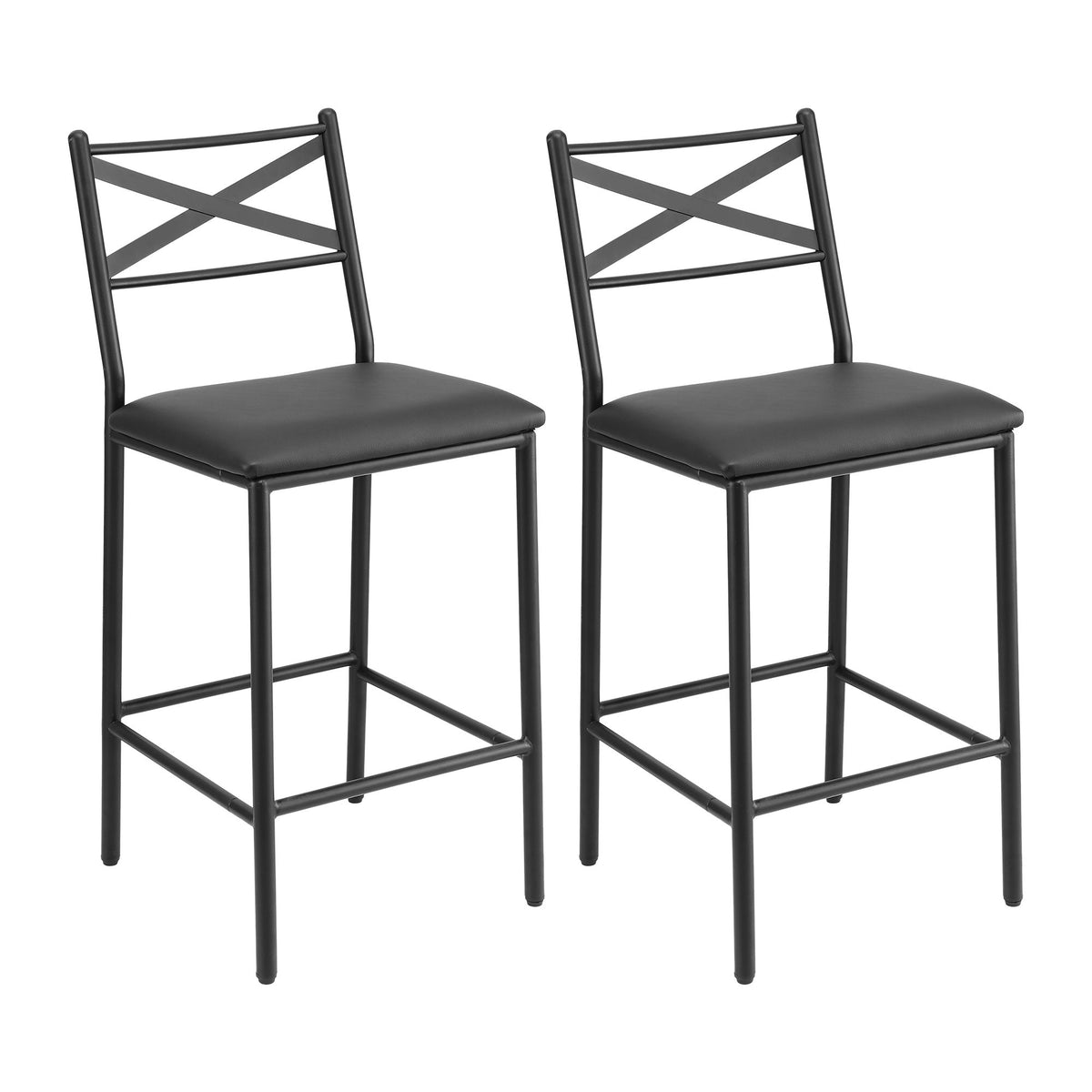 Artiss Bar Stools Set of 2 Counter 66cm Height Stools with Backrest, PU Cushioned Seat, Black-Furniture > Bar Stools &amp; Chairs > Table &amp; Bar Stools-PEROZ Accessories