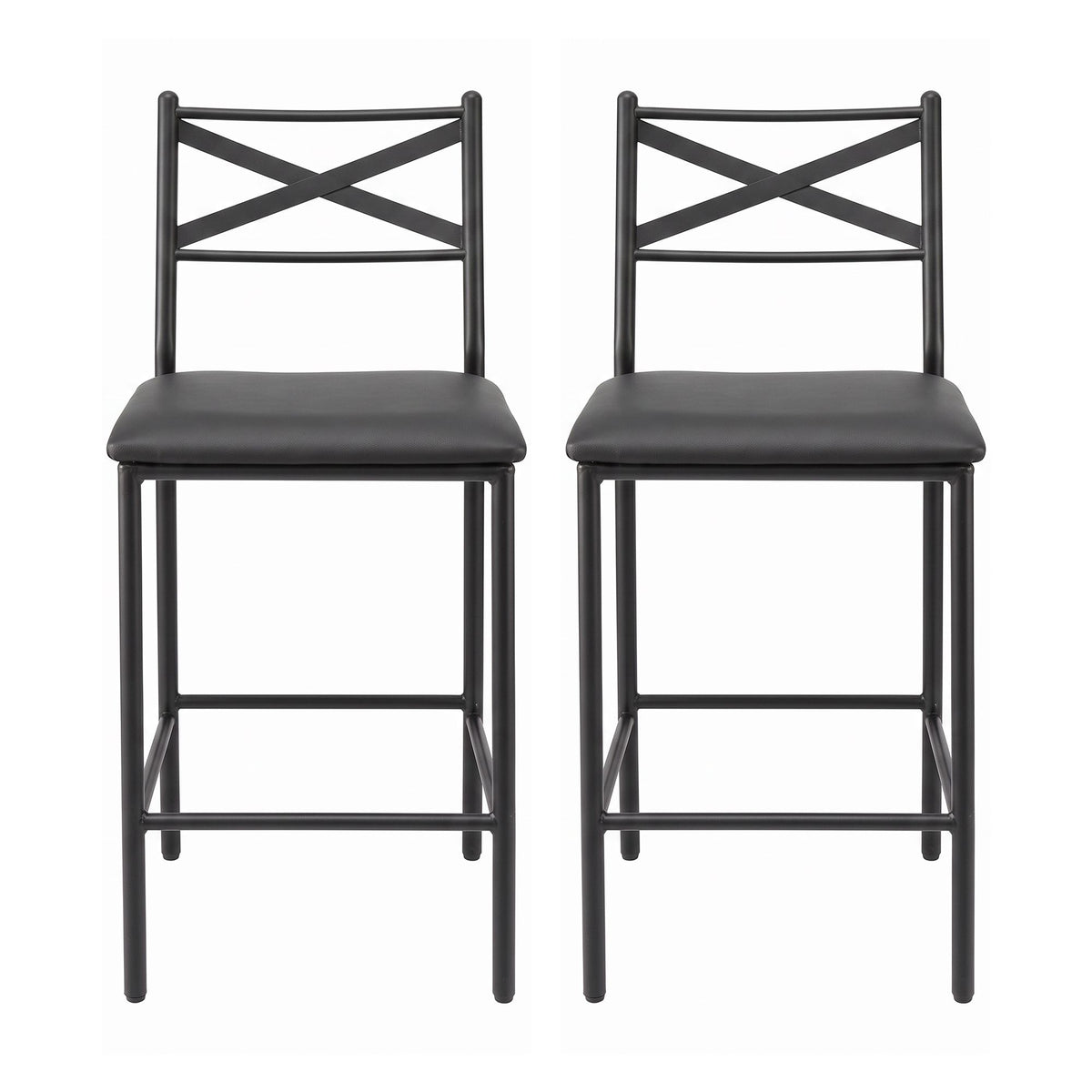 Artiss Bar Stools Set of 2 Counter 66cm Height Stools with Backrest, PU Cushioned Seat, Black-Furniture > Bar Stools &amp; Chairs > Table &amp; Bar Stools-PEROZ Accessories