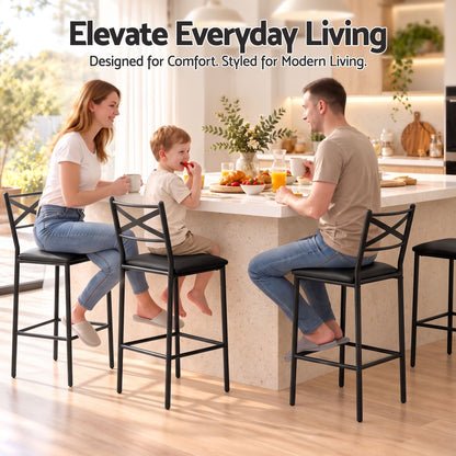 Artiss Bar Stools Set of 4 Counter 66cm Height Stools with Backrest, PU Cushioned Seat, Black-Furniture > Bar Stools &amp; Chairs > Table &amp; Bar Stools-PEROZ Accessories