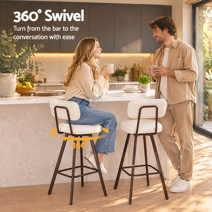 Artiss Bar Stools Set of 4 Swivel Counter 68cm Height Stools w/ Padded Backrest Beige