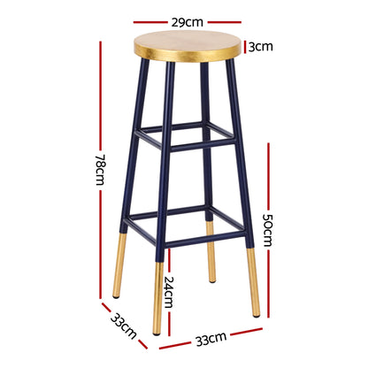 Artiss 2x Bar Stools Metal Gold Navy-Furniture > Bar Stools &amp; Chairs > Table &amp; Bar Stools-PEROZ Accessories