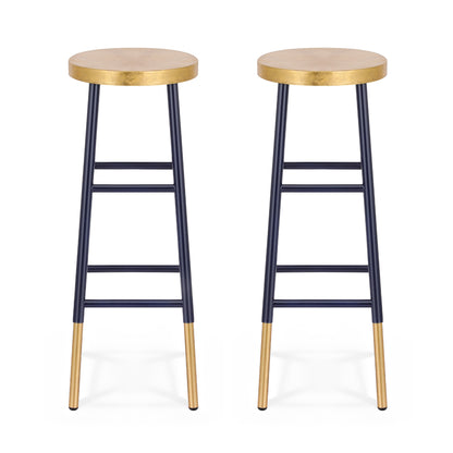 Artiss 2x Bar Stools Metal Gold Navy-Furniture > Bar Stools &amp; Chairs > Table &amp; Bar Stools-PEROZ Accessories