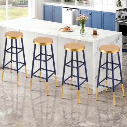Artiss 4x Bar Stools Metal Gold Navy-Furniture > Bar Stools &amp; Chairs > Table &amp; Bar Stools-PEROZ Accessories