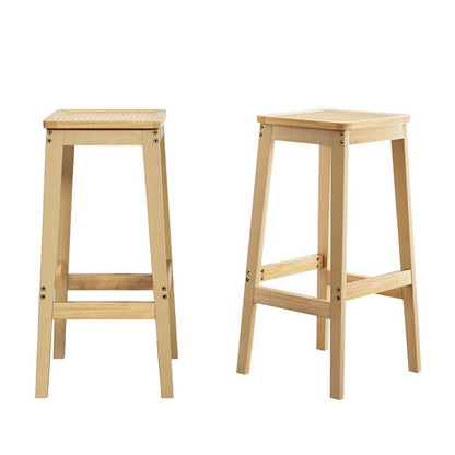 Artiss 2x Bar Stools Rubber Wood Stool Counter Chair Rattan Barstools Kitchen-Furniture &gt; Bar Stools &amp; Chairs-PEROZ Accessories