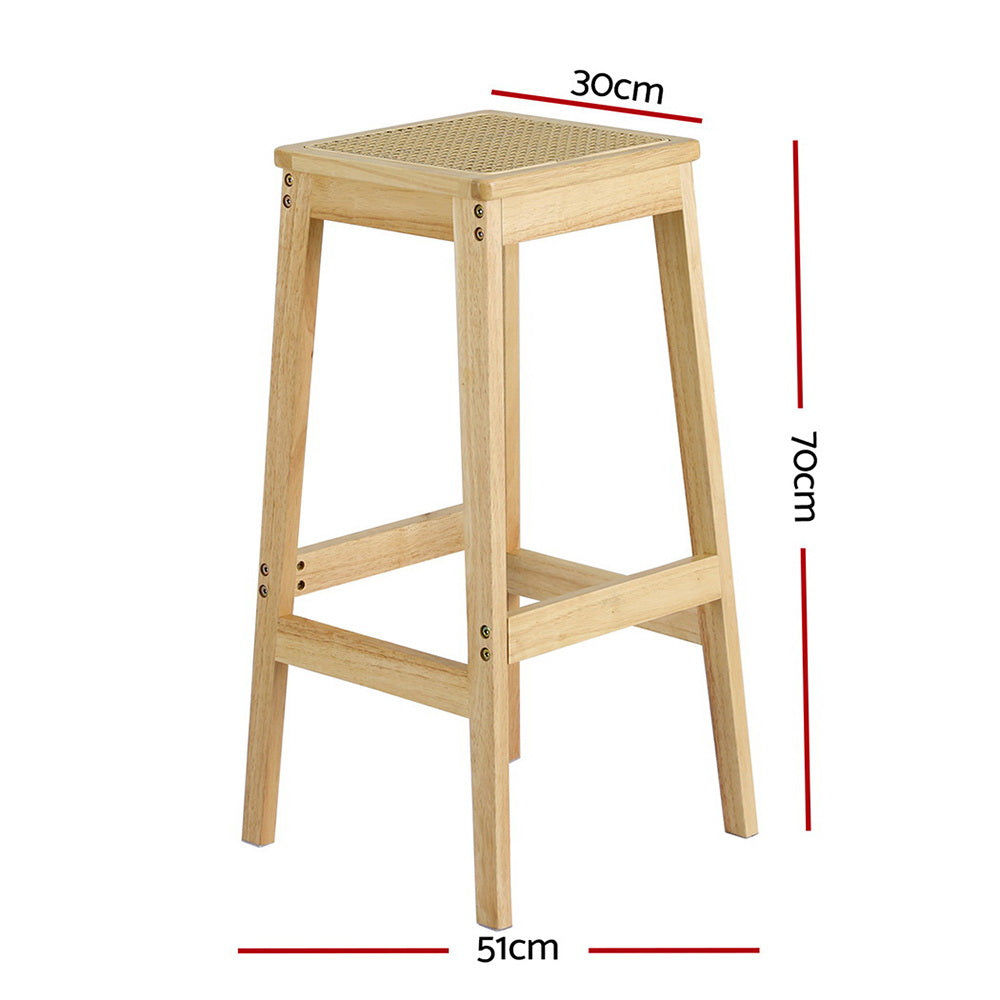 Artiss 2x Bar Stools Rubber Wood Stool Counter Chair Rattan Barstools Kitchen-Furniture &gt; Bar Stools &amp; Chairs-PEROZ Accessories