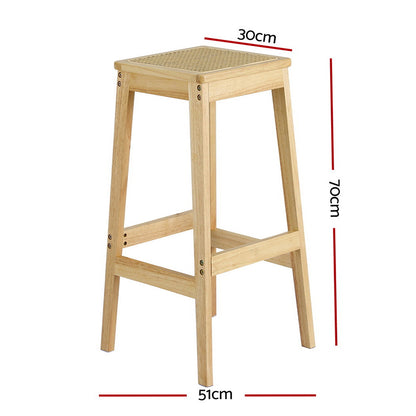 Artiss 2x Bar Stools Rubber Wood Stool Counter Chair Rattan Barstools Kitchen-Furniture &gt; Bar Stools &amp; Chairs-PEROZ Accessories
