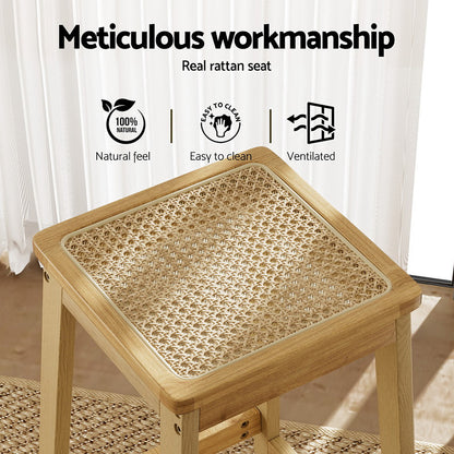 Artiss 2x Bar Stools Rubber Wood Stool Counter Chair Rattan Barstools Kitchen-Furniture &gt; Bar Stools &amp; Chairs-PEROZ Accessories