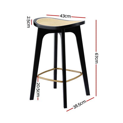 Artiss 2x Bar Stools Rattan Counter Kitchen Dinning Chair Bamboo Saddle Black-Furniture &gt; Bar Stools &amp; Chairs &gt; Table &amp; Bar Stools-PEROZ Accessories