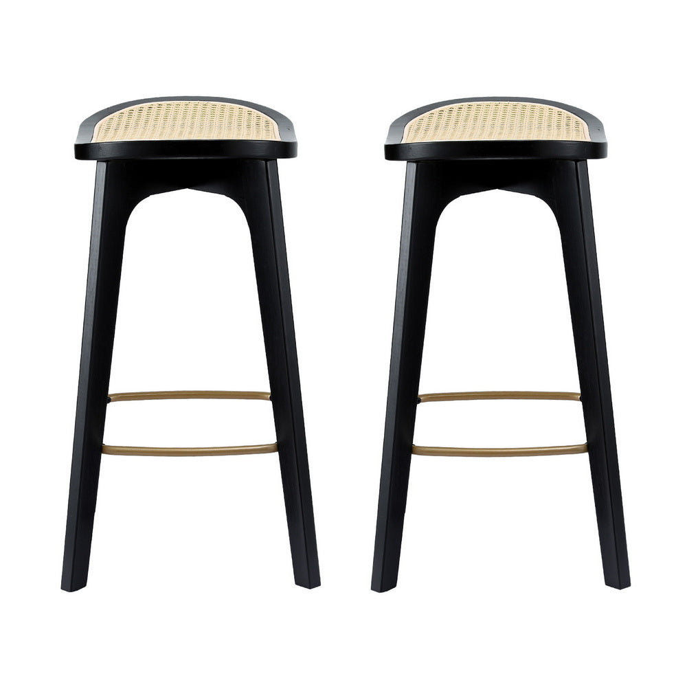 Artiss 2x Bar Stools Rattan Counter Kitchen Dinning Chair Bamboo Saddle Black-Furniture &gt; Bar Stools &amp; Chairs &gt; Table &amp; Bar Stools-PEROZ Accessories