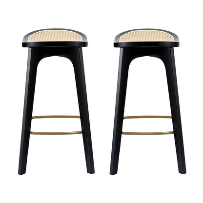 Artiss 2x Bar Stools Rattan Counter Kitchen Dinning Chair Bamboo Saddle Black-Furniture &gt; Bar Stools &amp; Chairs &gt; Table &amp; Bar Stools-PEROZ Accessories