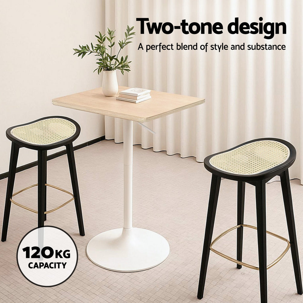 Artiss 2x Bar Stools Rattan Counter Kitchen Dinning Chair Bamboo Saddle Black-Furniture &gt; Bar Stools &amp; Chairs &gt; Table &amp; Bar Stools-PEROZ Accessories