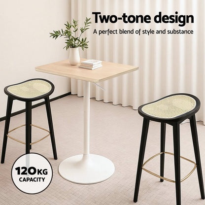 Artiss 2x Bar Stools Rattan Counter Kitchen Dinning Chair Bamboo Saddle Black-Furniture &gt; Bar Stools &amp; Chairs &gt; Table &amp; Bar Stools-PEROZ Accessories