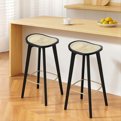 Artiss 2x Bar Stools Rattan Counter Kitchen Dinning Chair Bamboo Saddle Black-Furniture &gt; Bar Stools &amp; Chairs &gt; Table &amp; Bar Stools-PEROZ Accessories