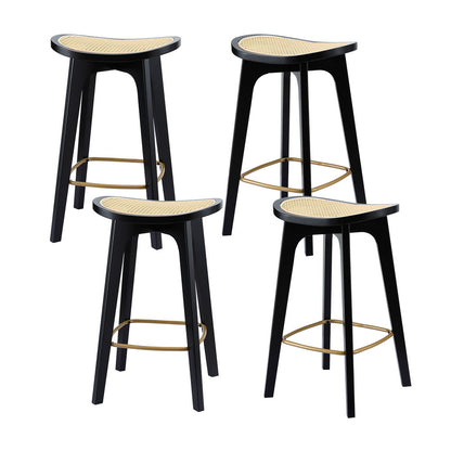 Artiss 4x Bar Stools Rattan Counter Kitchen Dinning Chair Bamboo Saddle Black-Furniture &gt; Bar Stools &amp; Chairs &gt; Table &amp; Bar Stools-PEROZ Accessories