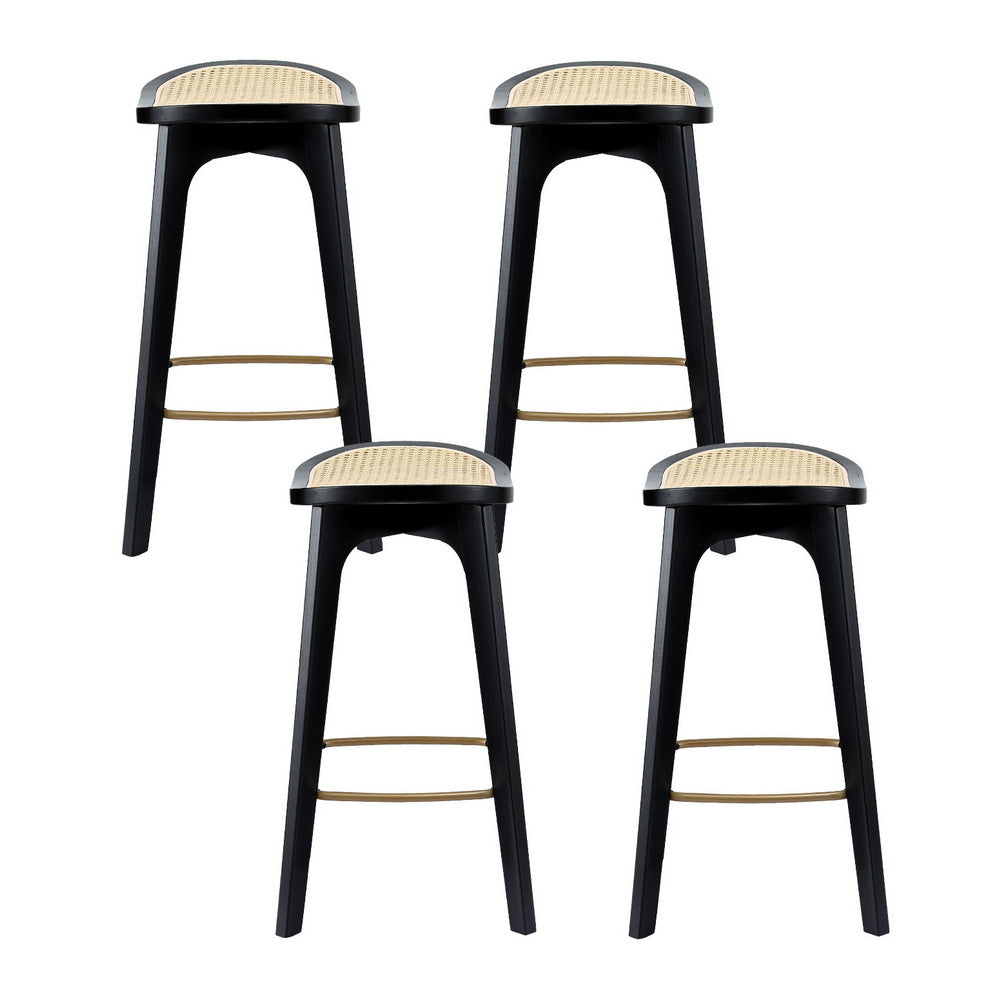 Artiss 4x Bar Stools Rattan Counter Kitchen Dinning Chair Bamboo Saddle Black-Furniture &gt; Bar Stools &amp; Chairs &gt; Table &amp; Bar Stools-PEROZ Accessories