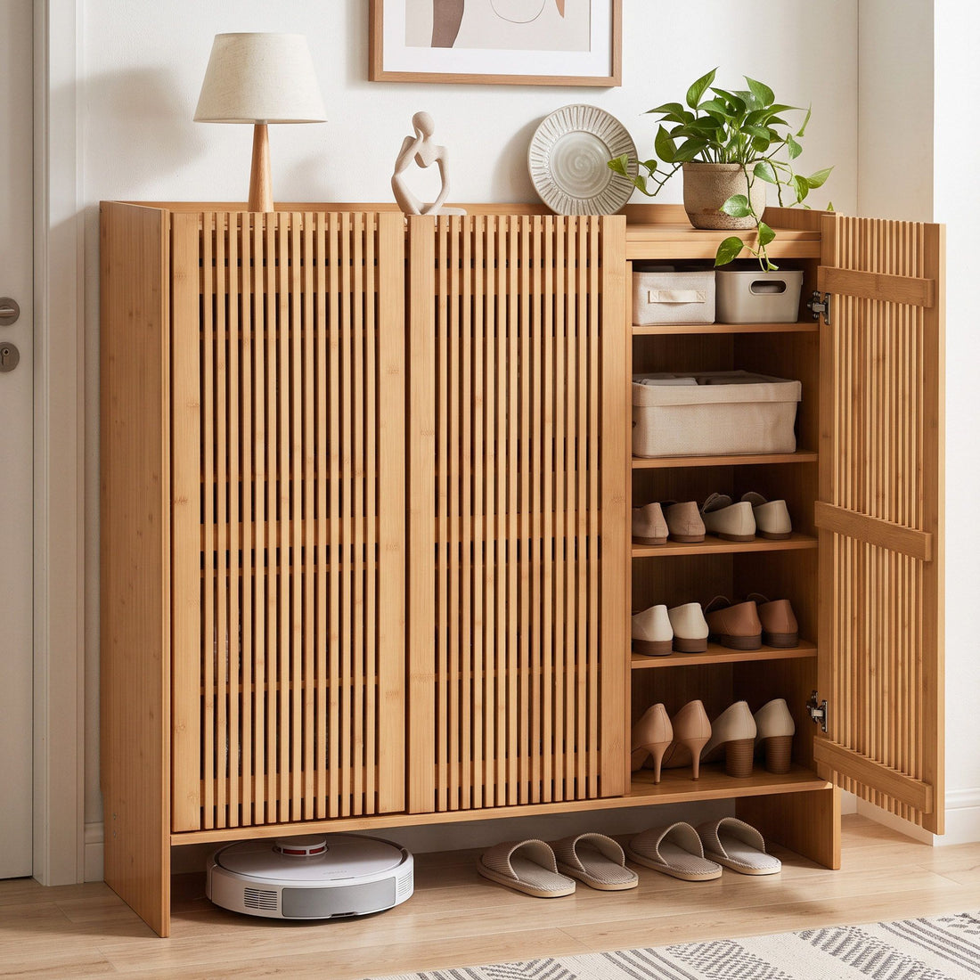 Artiss Shoe Cabinet Versatile Door 24 Pairs Shoe Storage Cupboard Bamboo-Furniture > Living Room > Shoe Storage-PEROZ Accessories