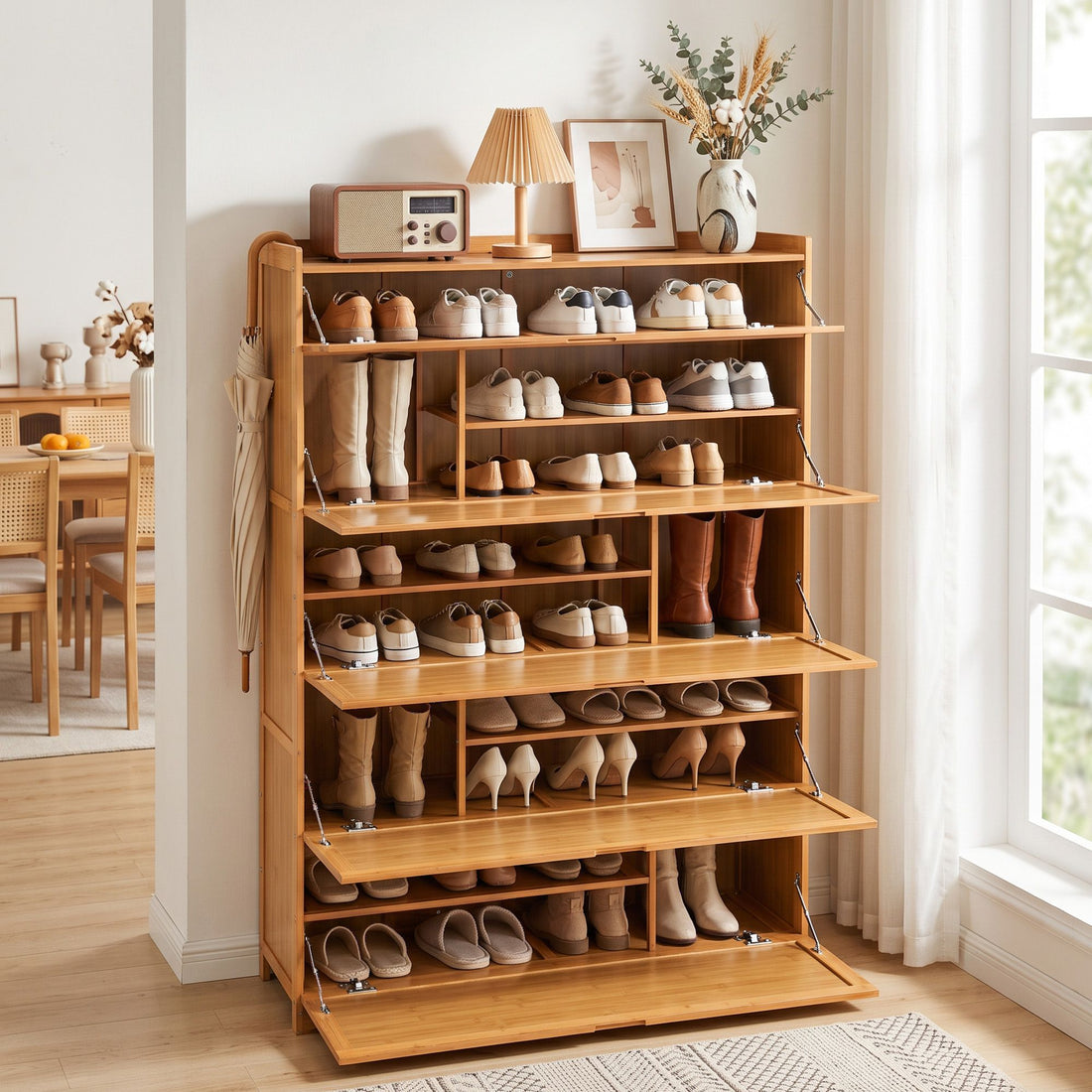 Artiss Shoe Cabinet Multi-Height Shelves 28 Pairs Shoe Storage Cupboard Wood-Furniture > Living Room > Shoe Storage-PEROZ Accessories