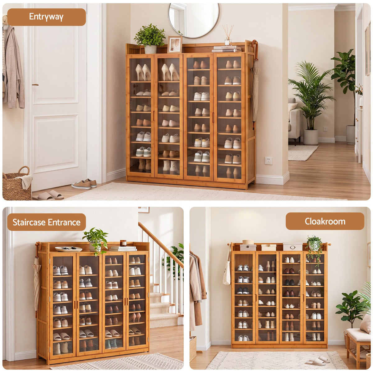 Artiss Shoe Cabinet 25 Pairs Shoe Storage Cupboard Umbrella Hook Raised Top Edge Wood-Furniture > Living Room > Shoe Storage-PEROZ Accessories
