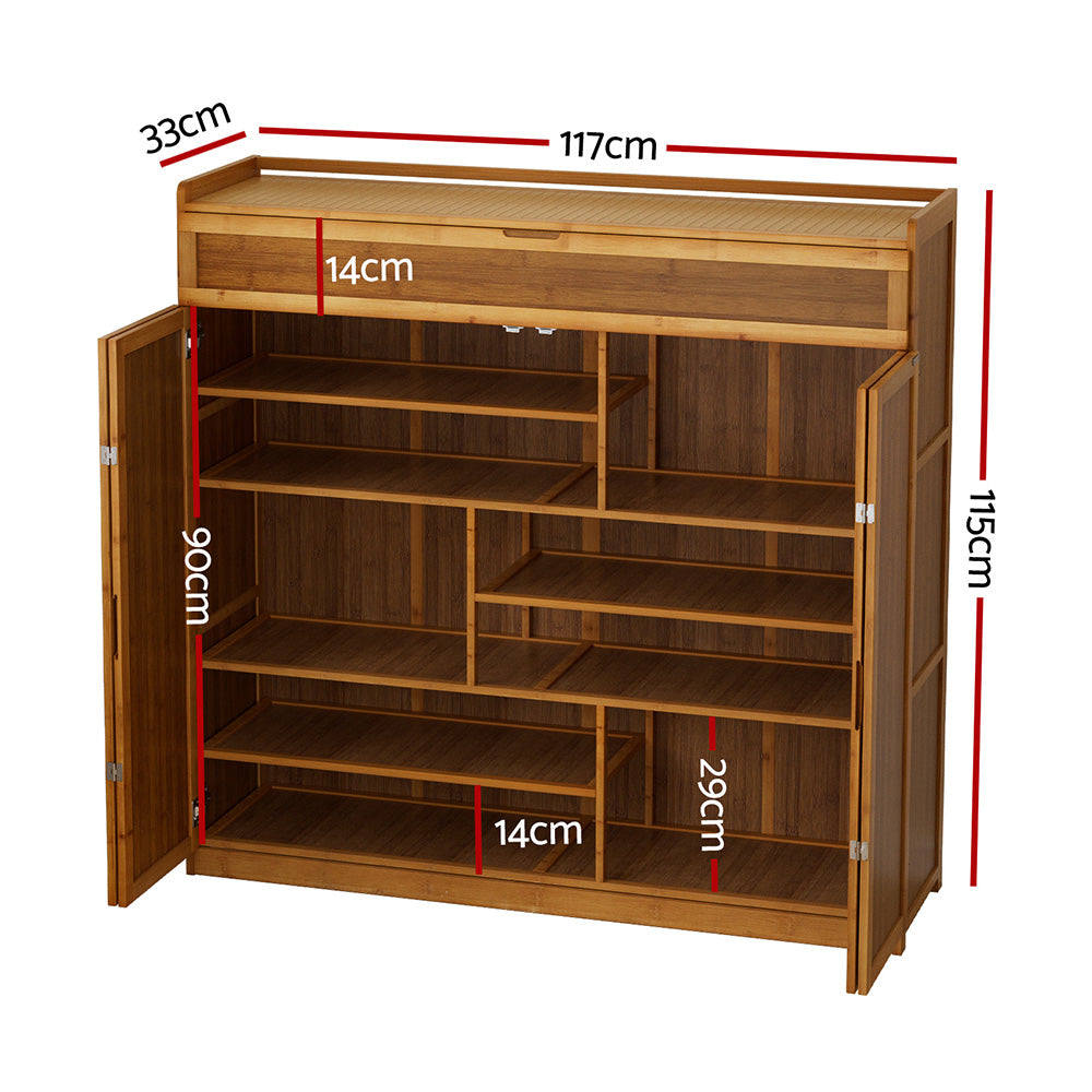 Artiss Shoe Rack Cabinet 30 Pairs Storage Cupboard Bamboo-Furniture &gt; Living Room &gt; Shoe Storage-PEROZ Accessories