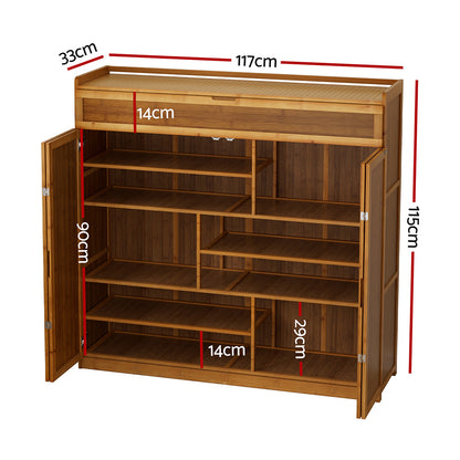 Artiss Shoe Rack Cabinet 30 Pairs Storage Cupboard Bamboo-Furniture &gt; Living Room &gt; Shoe Storage-PEROZ Accessories