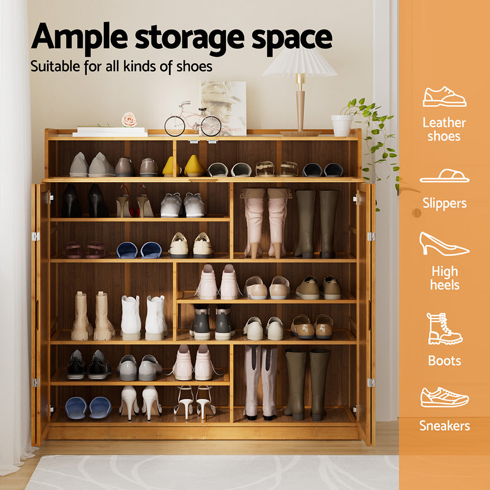 Artiss Shoe Rack Cabinet 30 Pairs Storage Cupboard Bamboo-Furniture &gt; Living Room &gt; Shoe Storage-PEROZ Accessories