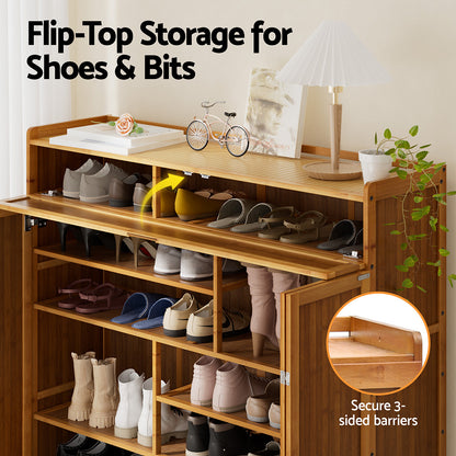Artiss Shoe Rack Cabinet 30 Pairs Storage Cupboard Bamboo-Furniture &gt; Living Room &gt; Shoe Storage-PEROZ Accessories