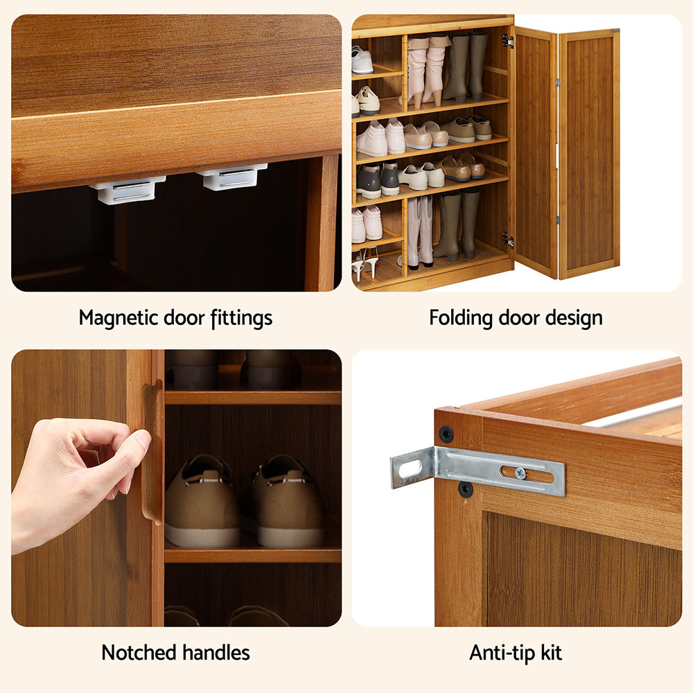 Artiss Shoe Rack Cabinet 30 Pairs Storage Cupboard Bamboo-Furniture &gt; Living Room &gt; Shoe Storage-PEROZ Accessories