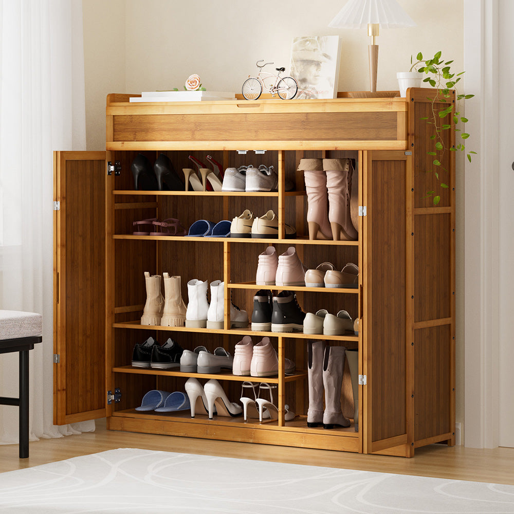 Artiss Shoe Rack Cabinet 30 Pairs Storage Cupboard Bamboo-Furniture &gt; Living Room &gt; Shoe Storage-PEROZ Accessories