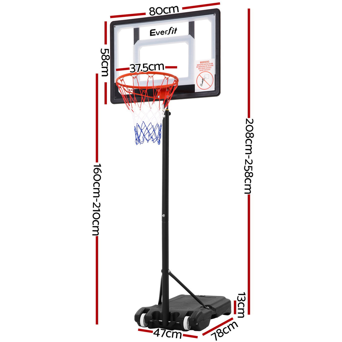 Everfit 2.1M Basketball Hoop Stand System Adjustable Portable Pro Kids Clear-Sports &amp; Fitness &gt; Basketball &amp; Accessories-PEROZ Accessories