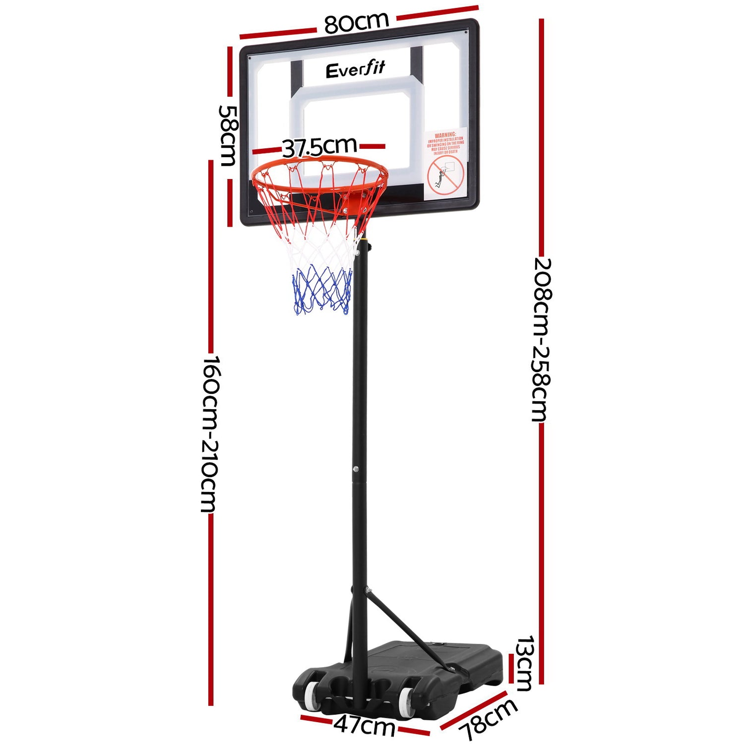 Everfit 2.1M Basketball Hoop Stand System Adjustable Portable Pro Kids Clear-Sports &amp; Fitness &gt; Basketball &amp; Accessories-PEROZ Accessories
