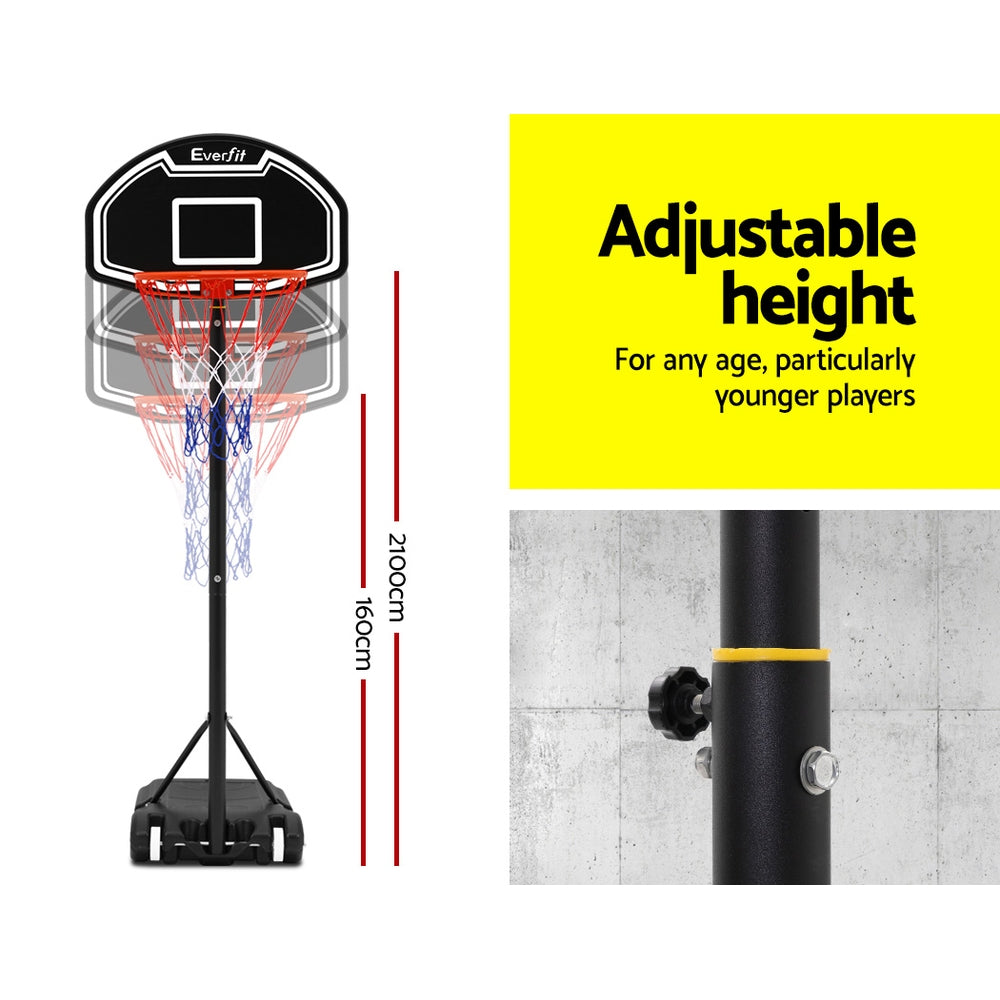 Everfit 2.1M Basketball Hoop Stand System Adjustable Portable Pro Kids Black-Sports &amp; Fitness &gt; Basketball &amp; Accessories-PEROZ Accessories