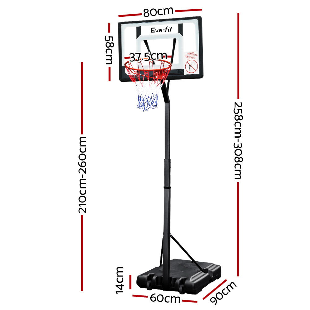 Everfit 2.6M Basketball Hoop Stand System Adjustable Portable Pro Kids Clear-Sports &amp; Fitness &gt; Basketball &amp; Accessories-PEROZ Accessories