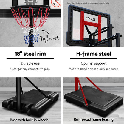 Everfit 3.05M Basketball Hoop Stand System Adjustable Height Portable Pro Black-Sports &amp; Fitness &gt; Basketball &amp; Accessories-PEROZ Accessories