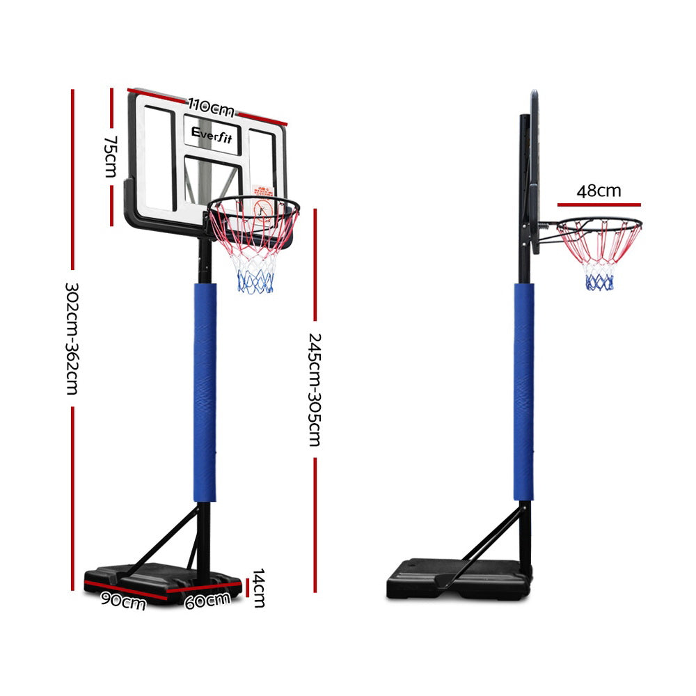 Everfit 3.05M Basketball Hoop Stand System Adjustable Height Portable Pro Blue-Sports &amp; Fitness &gt; Basketball &amp; Accessories-PEROZ Accessories