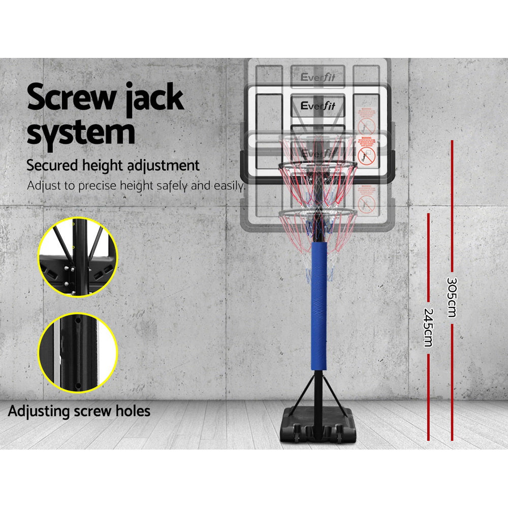 Everfit 3.05M Basketball Hoop Stand System Adjustable Height Portable Pro Blue-Sports &amp; Fitness &gt; Basketball &amp; Accessories-PEROZ Accessories