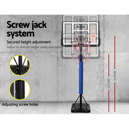 Everfit 3.05M Basketball Hoop Stand System Adjustable Height Portable Pro Blue-Sports &amp; Fitness &gt; Basketball &amp; Accessories-PEROZ Accessories