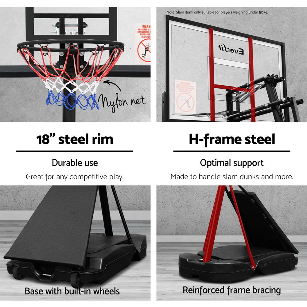 Everfit 3.05M Basketball Hoop Stand System Adjustable Height Portable Black Pro-Sports &amp; Fitness &gt; Basketball &amp; Accessories-PEROZ Accessories