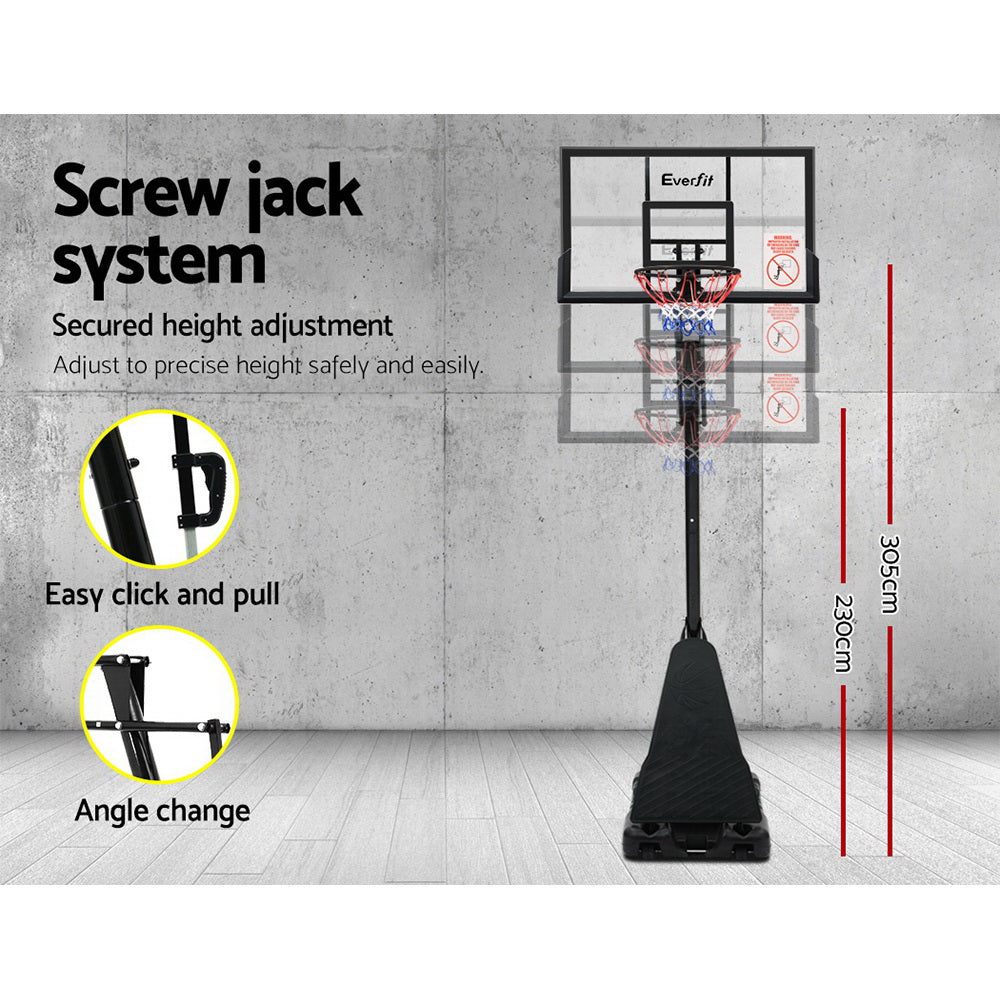 Everfit 3.05M Basketball Hoop Stand System Adjustable Height Portable Black Pro-Sports &amp; Fitness &gt; Basketball &amp; Accessories-PEROZ Accessories