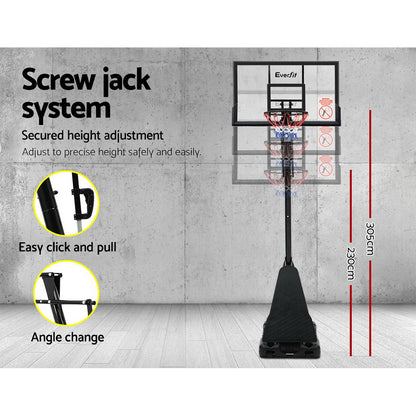Everfit 3.05M Basketball Hoop Stand System Adjustable Height Portable Black Pro-Sports &amp; Fitness &gt; Basketball &amp; Accessories-PEROZ Accessories