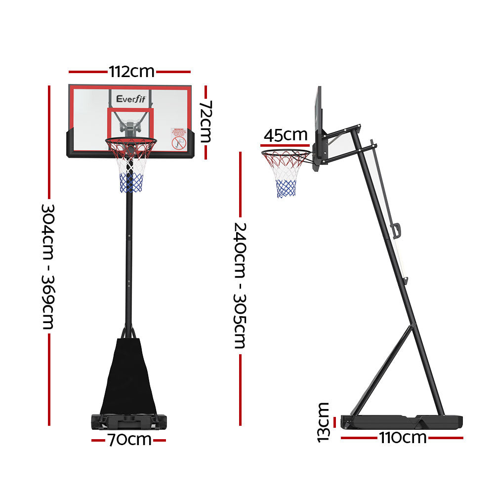 Everfit 3.05M Basketball Hoop Stand System Adjustable Height Portable Red Pro-Sports &amp; Fitness &gt; Basketball &amp; Accessories-PEROZ Accessories