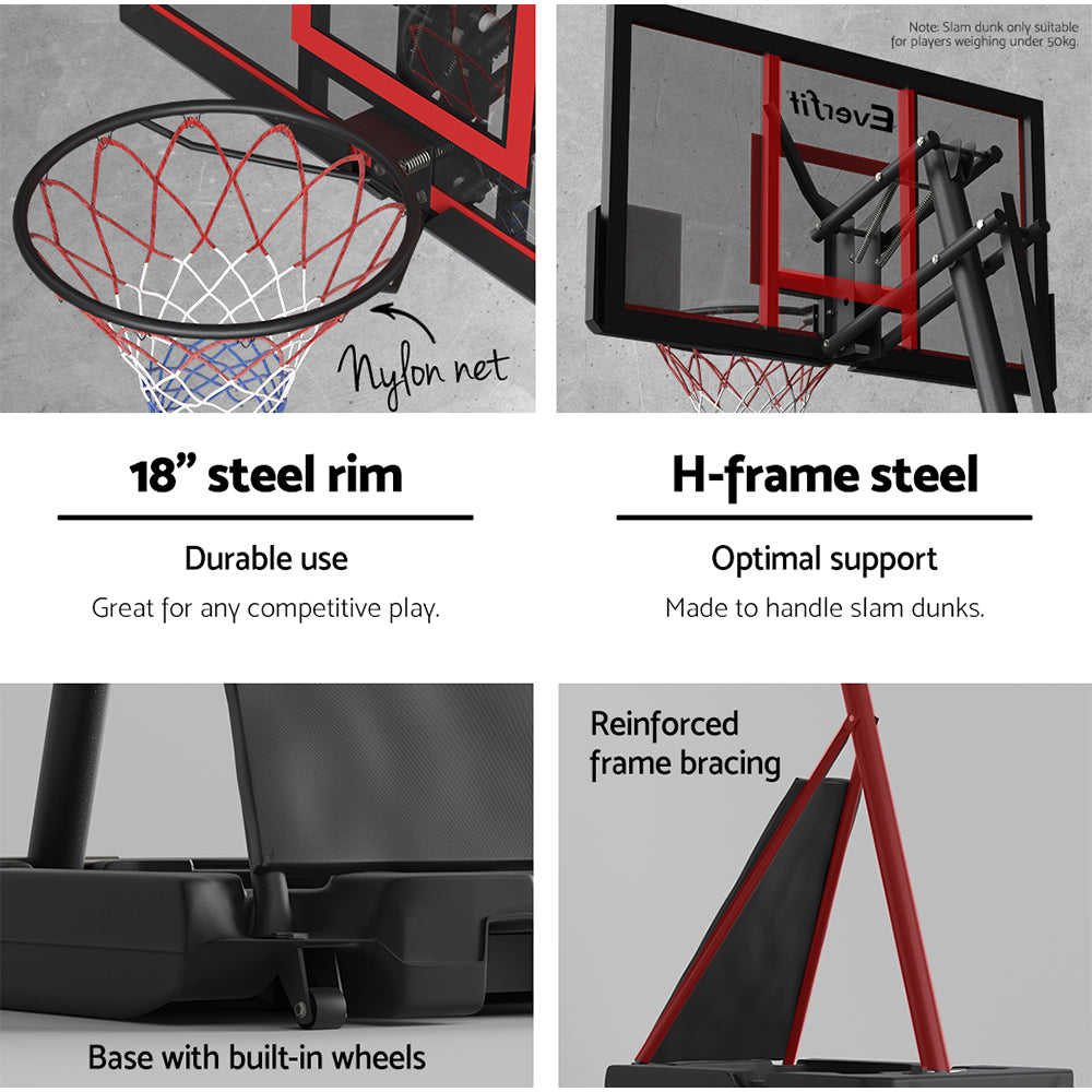 Everfit 3.05M Basketball Hoop Stand System Adjustable Height Portable Red Pro-Sports &amp; Fitness &gt; Basketball &amp; Accessories-PEROZ Accessories